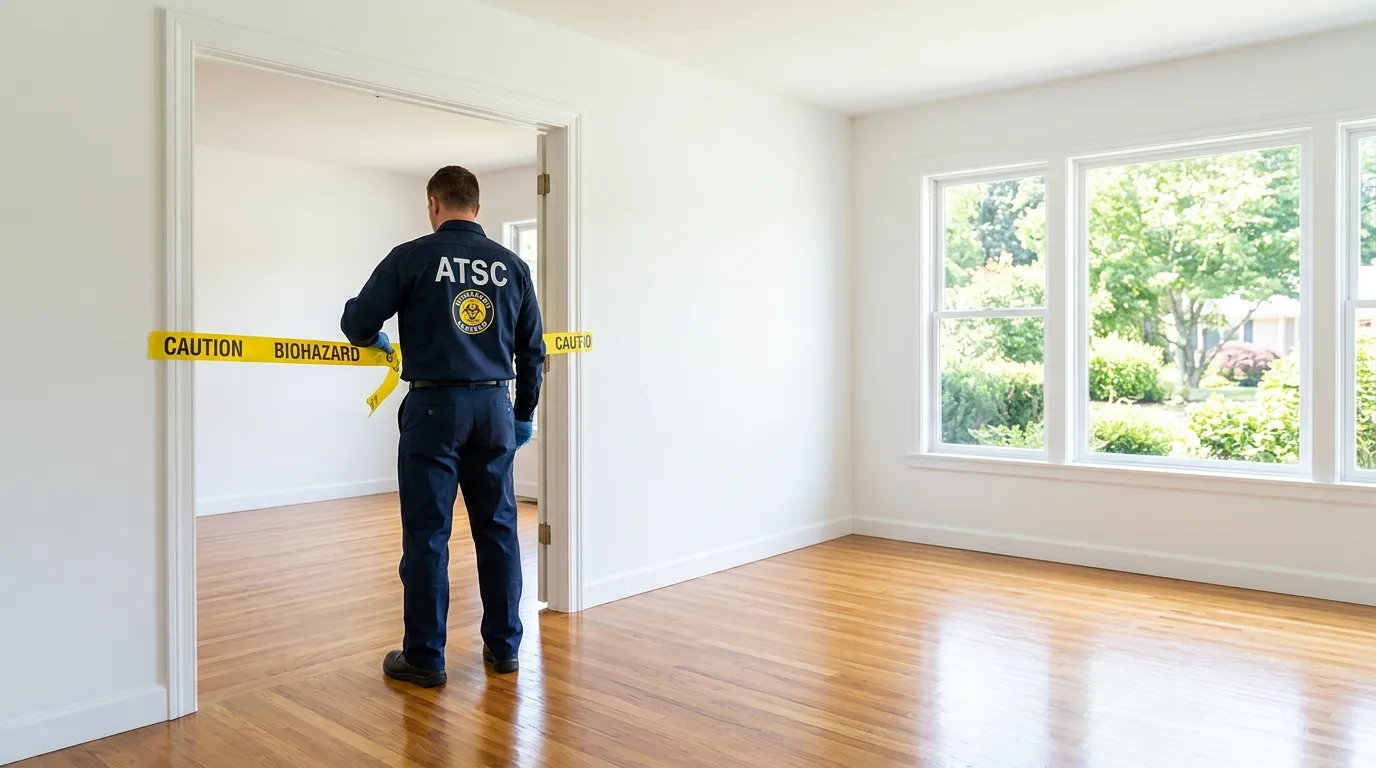 Certified biohazard cleanup crew performing Trauma Scene Cleanup in Bellefontaine